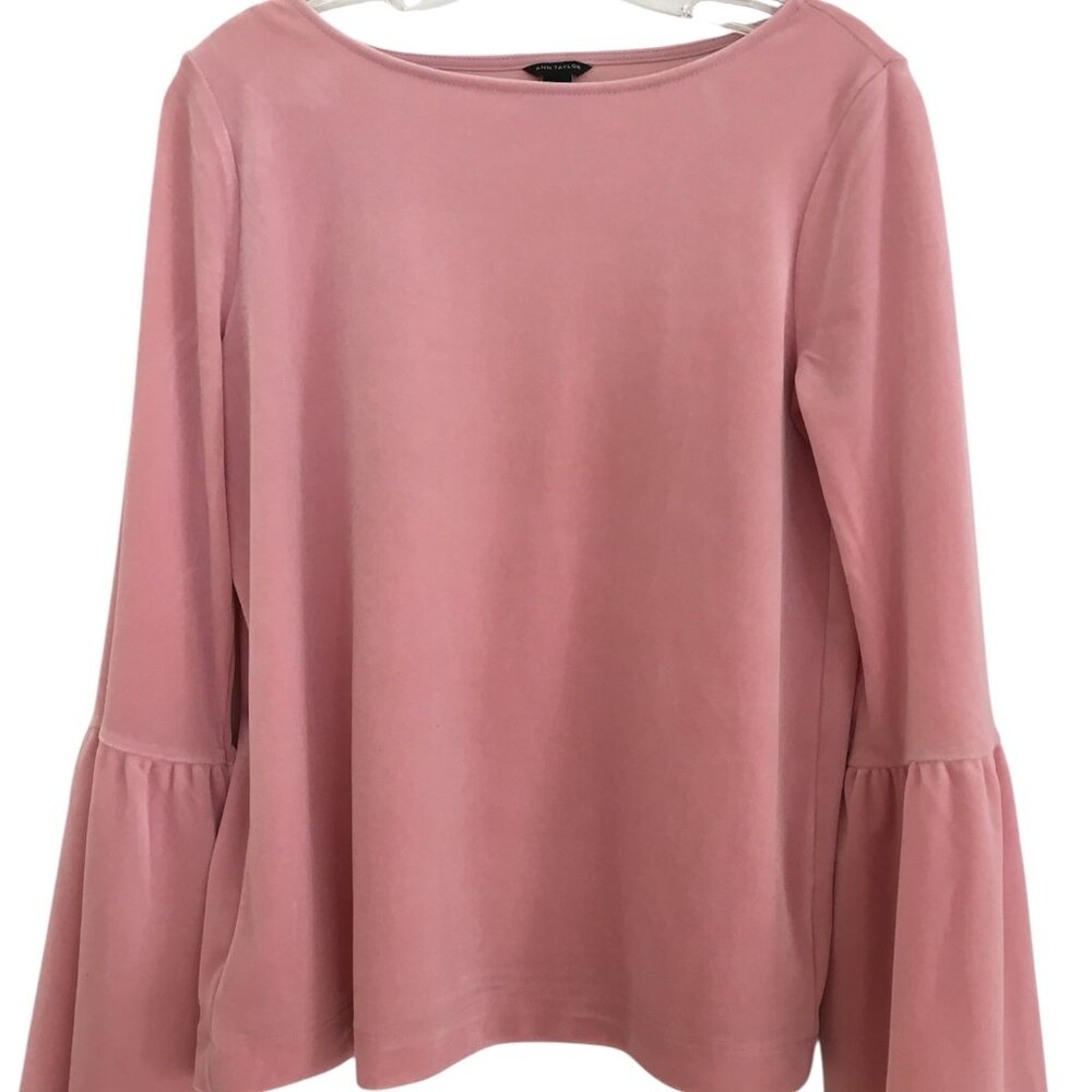 Ann Taylor Pink Velour Bell Sleeve Top